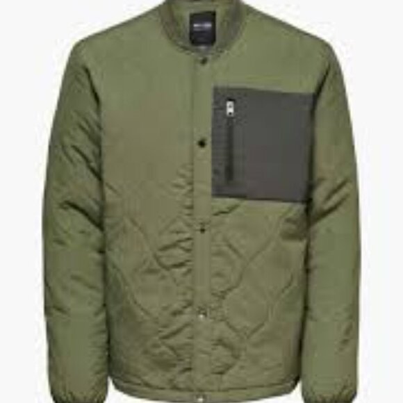 ONLY & Sons James Quilted Ripstop Jacket Olive Night/Peat - Picture 2 of 5